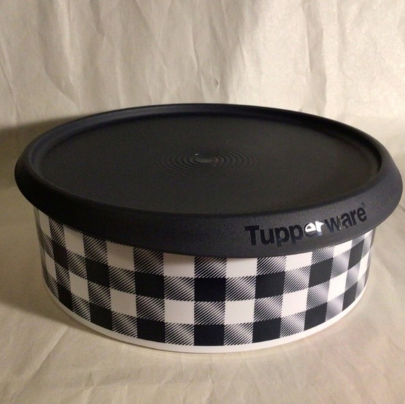 Tupperware Holiday Buffalo Plaid Cookie Gift Canister Black & White Instant Seal - Picture 6 of 8